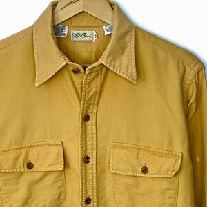 Vintage 70’s LL Bean Script Label Yellow Chamois Cloth Button Down Shirt USA L